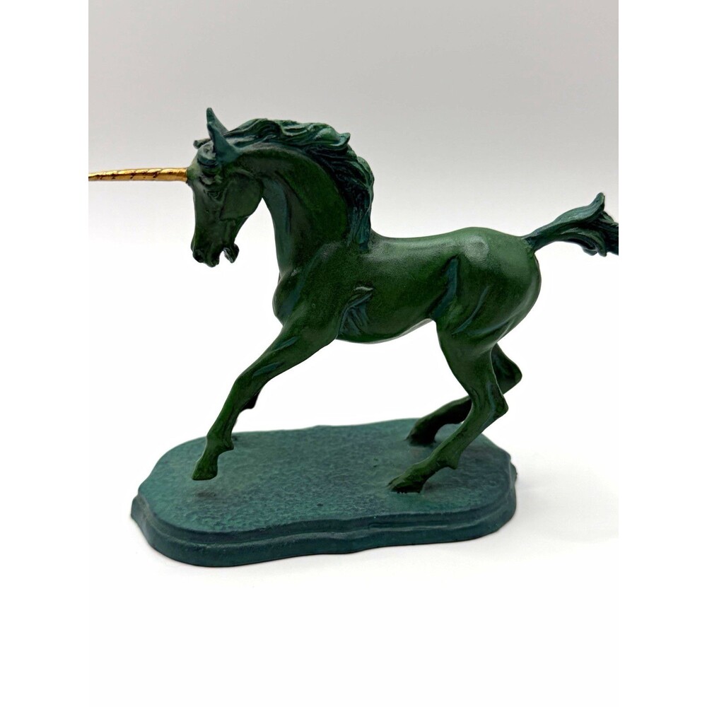 Franklin Mint Treasury of Unicorns Bronze David Cornell Green Patina Figurine